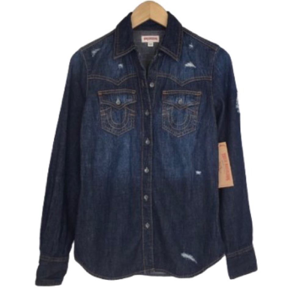 True Religion Women’s Western Denim Button Up Shirt NEW Size XS